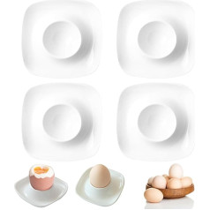 4 keraminių kiaušinių puodelių rinkinys, kreminės baltos spalvos porcelianinis kiaušinių stovelis, su lentyna, kiaušinių stovelis, kiaušinių puodelis, tinka virtuvei, valgomajam (baltas)