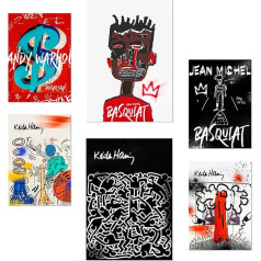 Nacnic 6 plakatų rinkinys Grafiti Pop Basquiat Warhol plakatai su dizaino iliustracijomis jūsų namų sienoms papuošti. Kambarių, biuro, parduotuvių ir kabinetų A3 ir A4 formato nerėminiams paveikslams.