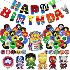 Superherojus Šalis reikmenys, Avengers šalis dekoracijos Superherojus gimtadienio šalis Banner, Superherojus balionai, tortas Toppers, 6 vienetų didelių folijos balionai vaikams berniukų mergaičių tema šalis
