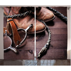 ABAKUHAUS Vakarų kaimiškos užuolaidos Rustic Rodeo Cowboy Miegamojo užuolaidos su raukiniais ir kabliukais, 280 x 245 cm, rudos spalvos