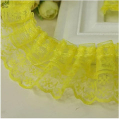 Yurosiay 5 m nėrinių apdaila 4,5 cm pločio Ruffle nėrinių apdaila Plisuotos organzos nėrinių sienos Tiulio raukiniai Nėrinių juostelė Ruffle Trim Dvigubo sluoksnio Ruffle Trim nėrinių apdaila Trim siuvimo geltona