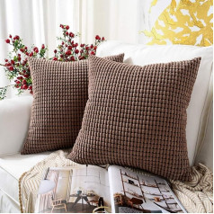 MERNETTE Corduroy pagalvių užvalkalai Minkšti dekoratyviniai kvadratiniai mesti pagalvių užvalkalai Namų dekoracijos dekoracijos sofos sofos lovos kėdės 40x40cm granuliuotas šokoladas 2 Pack