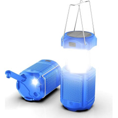 PSOOO Camping Hand Crank Lantern Portable Ultra Bright LED Torch 5000 mAh Power Bank įkraunamas alkūne ir USB saulės baterija, skirtas žvejybai, stovyklavimui lauke, avarinei situacijai (201 Blue) Black