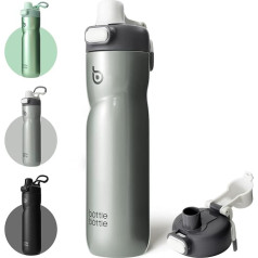 BOTTLE BOTTLE 24oz izoliuotas vandens butelis su rankena ir apverčiamu dangteliu Dviračio vandens butelis su mygtuko dangteliu, nepraleidžiantis nuotėkio, nešiojamas, skirtas kelionėms, sportui, važiavimui pilka spalva