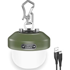 Stovyklavimo lempa Wastou, stovyklavimo žibintas su baterija, įkraunama USB, ryški LED palapinės lempa, nešiojama, vandeniui atspari stovyklavimo lempa su 6 šviesos režimais, retro stovyklavimo lempa su kabliu, 150 liumenų, skirta palapinei, avari
