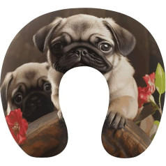 Šuniuko mopsiuko kelioninė kaklo pagalvė, atminties putų, U formos pagalvė, minkšta, patogi, kelioninė kaklo pagalvė, miego pagalvė, kelionių aksesuaras lėktuvui, automobiliui, biurui