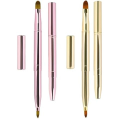 DSADKI 2 Stück Lippenpinsel für Lippenstift, einziehbare Lippenpinsel, Lippenstift Liner Pinsel einziehbar mit Kappe, Dual-Ended Foundation Make-up Pinsel Werkzeug für Frauen (Rosa und Golden)