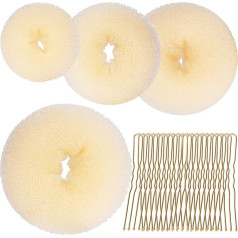 JYT Teenitor Hair Bun Shaper Set 4 Sizes Beige Doughnut Maker + 20 Golden Bobby Pins for Blonde Chignon Bun Maker Hair Ring Style Accessories for Dancer Ballet Girls Extra Large Medium Small