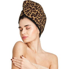 famliihw Leopard Microfiber Towel Quick Dry Hair Turban with Buttons for Women Drying Curly Long Thick Hair