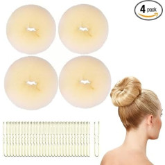 Šilkiniai koteliai, 4 Stück, Ring-Stil, Donut-Former mit 30 Haarnadeln, Chignon-Donut für Tänzerin, Ballerina, Chignon, Donut, Dutt, Haarschmuck für Mädchen, Kinder, Frauen, DIY (Beige)