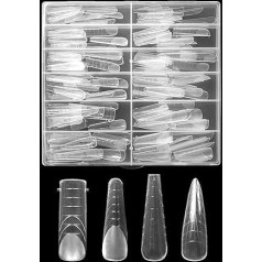 192 Stück künstliche Nägel, 4 Stile künstliche Nägel, transparente Form, vollständige Abdeckung, Dual Nail Form mit abgestufter Skala für Nagelmodellage, Maniküre und Tip Nail Art