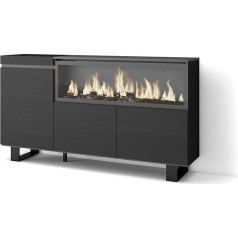 Skraut Home Komoda, komoda, komoda su stalčiais, 160 cm, 3 durys, elektrinis židinys, XXL, pramoninis dizainas, modernus stilius, juoda
