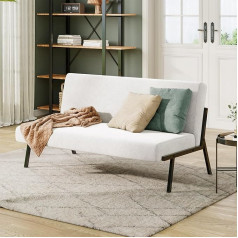 Dripex Dvivietė sofa su atlošu, medžiaginė sofa-lovelė su metaliniu rėmu, dvivietė sofa, skirta svetainei, miegamajam, 150 kg keliamoji galia, 112 x 75 x 68 cm, smėlio spalvos