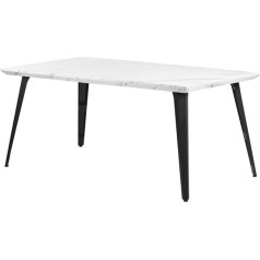 Furniturer Valgomojo stalas, 150 cm valgomojo stalas, stačiakampio formos balto marmuro stiliaus virtuvės stalas svetainei, virtuvei, biurui