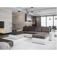 Altdecor BOL-U-BIS Kampinė sofa su miego funkcija ir lovos dėže, U formos minkšta sofa, minkštas atlošas su paminkštinimu, idealiai tinka kaip svečių lova, 315 x 150 x 92 cm, balta