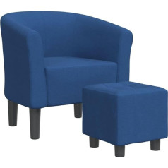 Vidaxl Klubo kėdė, Kėdė su paminkštinta sėdyne, Porankiai, Kokteilinė kėdė su kojele, Lounge kėdė, Kėdė su atlošu, Mėlyno audinio minkšta kėdė