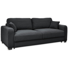 Stella Trading CARRARA Komfortiška velveto išvaizdos sofa-lova su lovos dėže, juoda, išskleidžiama sofa su miego funkcija, 235 x 89 x 92 cm (plotis x aukštis x gylis)