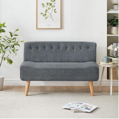 Litake Dvivietė sofa, medžiaginė sofa, minkšta sofa, dvivietė sofa su medinėmis kojelėmis ir lino išvaizda, 