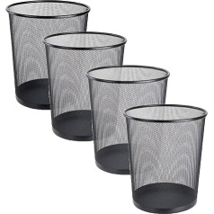 Fweek 4 dalių biuro metalinė šiukšliadėžė, 12 l metalinė šiukšliadėžė, juoda apvali šiukšliadėžė, šiukšliadėžė, popierinis kibiras miegamiesiems, biurams ir klasėms