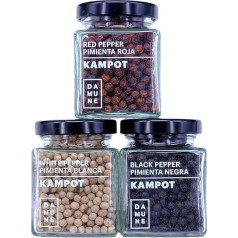 Kampotas Pipirai Aukščiausios kokybės: Juodieji (60g), raudonieji (60g) ir baltieji (60g)