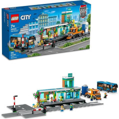Lego 60335 Miestas Traukinių stotis: Dovanų Lego Lego: miesto nuotykiai su autobusu, keltuvu, 6 mini figūrėlėmis, gatvių ženklais, suderinama su miesto traukiniu, lavinamasis žaislas vaikams nuo 7 metų, dovana