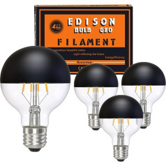 KOOYWAN LED G80 E27 kaitinamoji lemputė 6 W Head Mirror Black 2700 K Warm White Frosted Black Crown Shadowless Light Bulb Pack of 4