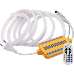 FOLGEMIR 15 m ilgio neoninė virvės juosta, reguliuojamo apšvietimo RGB spalvų keitimo lanksti LED juosta, 5050 SMD šviesos juosta, 220 V LED juosta, IP65 vandeniui atsparus šviesos vamzdis su transformatoriumi ir 24 mygtukų IR nuotolinio valdymo pu