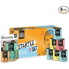 Just Spices Starter Set mit Spice Guide I Didelė dėžutė su 8 prieskoniais ir dėžutė su instrukcijomis, patarimais ir įkvėpimu I Kaip dovanėlė arba savarankiškai gaminant (Pappbox)