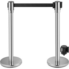 VEVOR keleivių kontrolės sistema, 2 stovai, 1 adapteris, 90 cm bendro aukščio barjeras, barjero stovas su 2 m ilgio diržu oro uostams, plieninis ir geležinis stovas, sidabriškai juodas