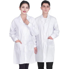 JXCTNNU Laboratorinis apsiaustas, baltas apsiaustas, gydytojo apsiaustas, viengungio chemijos apsauginiai drabužiai, vyrams ir moterims, su sagomis ir 3 kišenėmis, ilgomis rankovėmis, medicininiai apsiaustai, medicininė uniforma laboratorijai, studij
