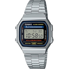 CASIO A168WA-1YES vyriškas laikrodis, nerūdijančio plieno derva, 30 m, skaitmeninė data, šviesa, žadintuvas, juodas