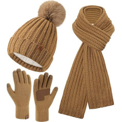 Bequemer Laden Moterų žiemos šilta kepurė ilgas šalikas jutiklinio ekrano pirštinių rinkinys, žiemos kepurė Beanie megzta kepurė su Bobble šalikais Neslystančios žieminės pirštinės su vilnos pamušalu Dovanų moterims