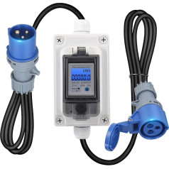 Mobilus skaitmeninis elektros energijos skaitiklis 230 V 16 A elektros skaitiklis lauko lizdui su IP67 atsparumu vandeniui / LED / Reset, mobilus KWH elektros skaitiklis su guminiu žarnos kabeliu, skirtas nameliams ant ratų, elektriniams automobiliams