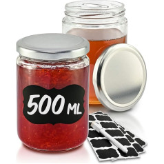 Praknu 12 konservavimo stiklainių 500 ml su dangteliu, etiketėmis, sandarūs 