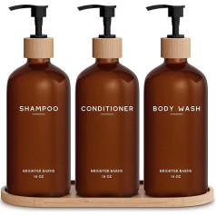 Brighter Barns šampūno ir kondicionieriaus purkštukų rinkinys Brighter Barns - nachfüllbarer Kunststoff-Duschspender für Badezimmer - Körperwasch- und Shampoo-Flaschen mit Tablett - Boho-Dekor für Airbnb