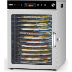VEVOR dehidratorius, dehidratorius, 12 nerūdijančio plieno dubenų, elektrinis 800 W maisto džiovintuvas su reguliuojama temperatūra, šaldiklyje džiovinama mėsa, mėsa, vaisiai, daržovės, žolelės, šunų skanėstai