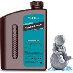 SUNLU 3D spausdintuvų derva 2 kg, mažo susitraukimo ir greito kietėjimo standartinė derva, 365-405 nm UV derva, skirta daugumai LCD/DLP/SLA dervos 3D spausdintuvų, 2000 g (pilka)
