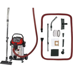 Einhell TE-VC 2025 SACL drėgnas / sausas dulkių siurblys (dulkių siurblys L, skirtas dulkių dalelėms, kurių AGW vertė > 1 mg/m³, 25 l nerūdijančio plieno bakas, filtro valymas, prietaiso lizdas, su antgaliais ir filtru), raudonas, juodas