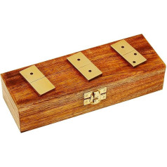 Domino dėžutė iš mango medžio ir žalvario, 20,5 x 7 x 5 cm, jūrinė dekoracija, retro domino rinkinys 15937