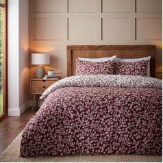 Catherine Lansfield Brushed Grace Floral Cotton Reversible Duvet Cover Set With Pillow Case Red