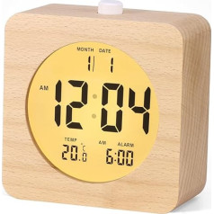 Medinis žadintuvas, skaitmeninis žadintuvas, naktinis staliukas su temperatūros ekranu, baterijomis maitinamas žadintuvas su snaudimo funkcija ir naktine šviesa miegamajame, biure