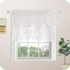 ArtisticHome Baltos nėrinių užuolaidos miegamajame, elegantiškas neto nėrinių Valance gyvenamojo kambario dekoro, siuvinėtos užuolaidos, Tie-Up / žemyn Volie užuolaidos kambario dekoro, 1 skydas, 200 x 150 cm (plotis x korpusas)