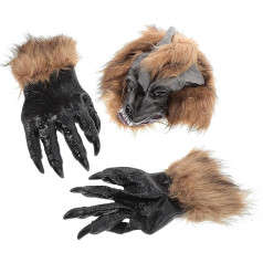 SAFIGLE Helovino vilkolakio kostiumo rinkinys, realistiška vilko kaukė ir pirštinės su nagais, puikiai tinka kostiumų vakarėliams ir Cosplay renginiams, unisex