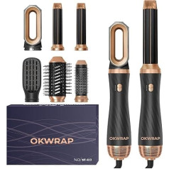 Plaukų stiliatorius rinkinys 6 in 1 OKWRAP Airstyler su apvaliu šepetėliu plaukų džiovintuvu Plaukų stiliatorius Šiltas oro šepetys Terminis šepetys Oro srauto garbanojimo geležis Automatinis apimties plaukų džiovintuvas Šepetys tiesinimui, d