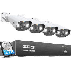 ZOSI 5 MP lauko stebėjimo kamerų rinkinys, 8CH 4K 2 TB HDD NVR ir 4X 5 MP PoE IP lauko kamera, dvipusis garsas, asmenų ir transporto priemonių aptikimas, prožektoriaus signalizacija, C1825A