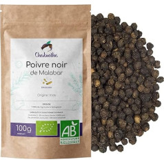 Ekologiški juodieji Malabaro pipirai (sveiki pipirų grūdeliai) 100 g Chabiothé