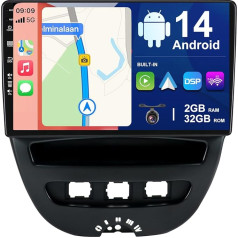 BXLIYER Android 14 automobilinis radijas, tinkamas Toyota Aygo/Peugeot 107/Citroen C1 (2005-2014 m.) - Integruotas CarPlay Android Car - Nemokama kamera - 2G + 32G - IPS 10.1 colių 2 DIN - DAB SWC WiFi Fast Boot