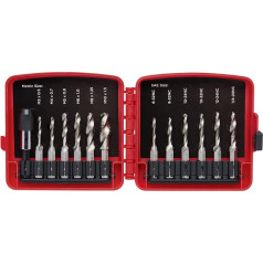 NEIKO 10059A Kombinuotas grąžtų ir sriegiklių rinkinys su greito keitimo adapteriu, 13 dalių SAE (nuo 6-32NC iki 1/4-20NC) ir metrinių grąžtų rinkinys (nuo M3 iki M10), metrinių sriegiklių rinkinys
