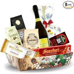 Speciale Italia - Dovanų krepšelis Kalėdų saldumynai, Strenna su Panettone, putojančiu, kava ir kitais saldžiais maisto produktais [pakuotė po 8]
