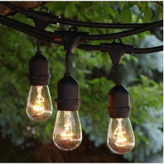 LPGLed | Amerikietiški LED žibintai - 10 m 230V - juodas kabelis su 20 žemyn vedančių E27 lempučių - LED žibintai šalims ir šventėms - dekoravimo ir sodo apšvietimo žibintai (juoda)